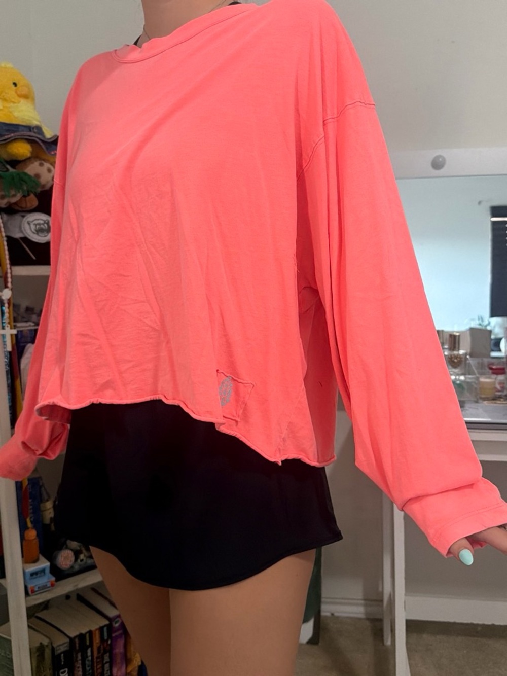 FP Movement by Free People Neon Coral Cropped Long-Sleeve Tee
